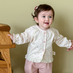Girls Floral Jacket 2025 New Autum Baby Style Korean Style Cardigan Kidsren's Fashion Lace Autum Top