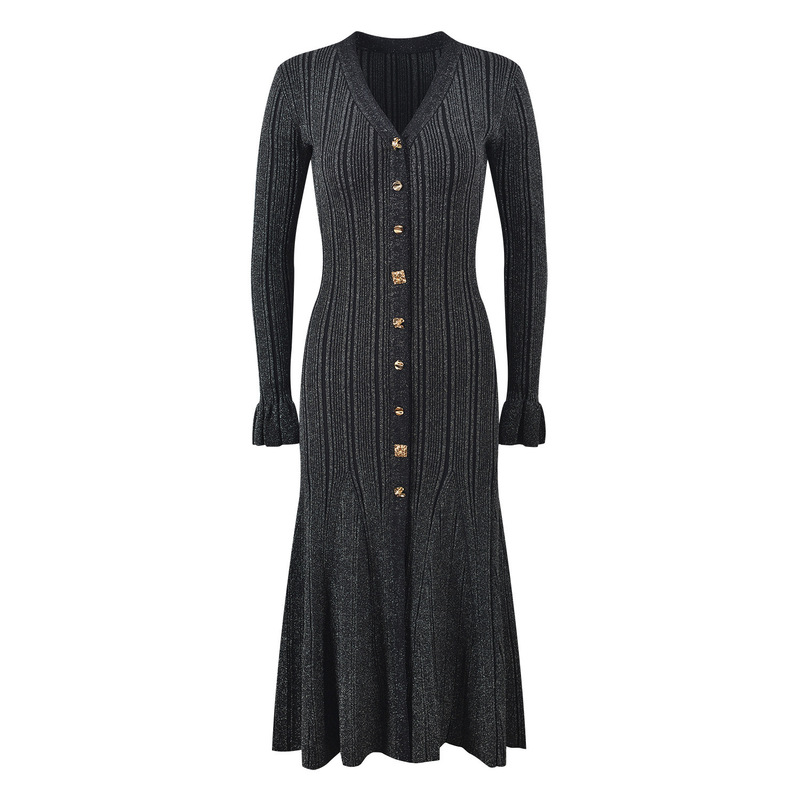 2025 Cross-Border European and American Independent Station Autumn and Winter New French Elegant Cardigan Dress Slimming Look Knitted Women's Clothing