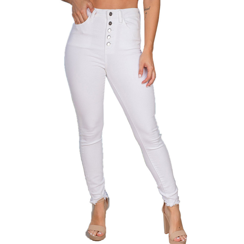 时颖牛仔裤女欧美跨境秋冬亚马逊新款单排扣小脚九分裤子女