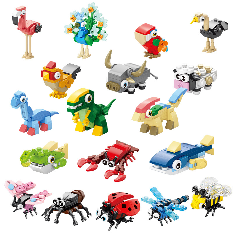 Birdland serie de bloques ensamblados mini pájaros pequeños pavos pavos flamencos modelo de animales juguetes para niños y niñas