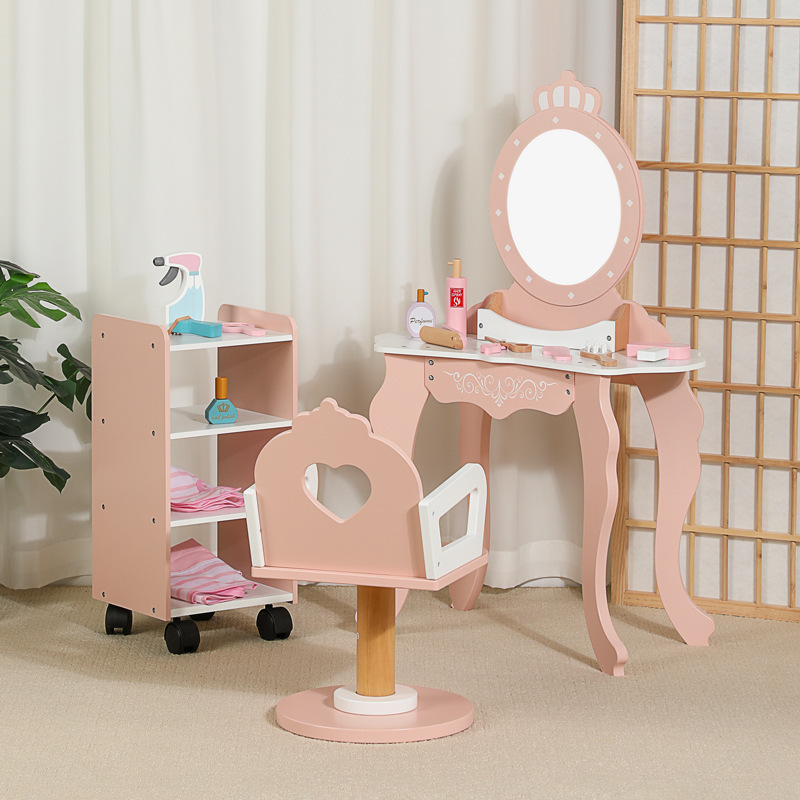 어린이 북유럽 스타일 시뮬레이션 이발소 액세서리 메이크업 드레서 소녀 놀이 홈 역할 나무 장난감 놀이