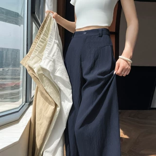 现货2026夏季新款薄款天丝亚麻阔腿裤高腰休闲裤冰丝防晒拖地裤女