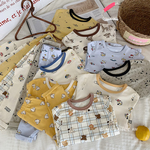 Kawano Autumn Homewear Huzhou Zhili Children's Clothing Boys and Girls Korean Style Cute Pajama Set Warm Innerwear Accessories