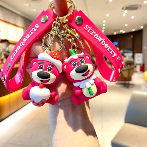 New Dessert Strawberry Bear Cartoon Keychain Cute Doll Bag Couple Pendant Car Keychain Small Gift