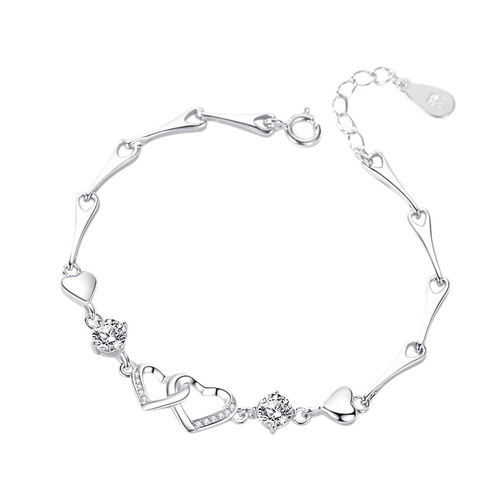 Shengli Jewelry S999 sterling silver heart-to-heart bracelet, simple and sweet hand jewelry, romantic silver jewelry, wholesale