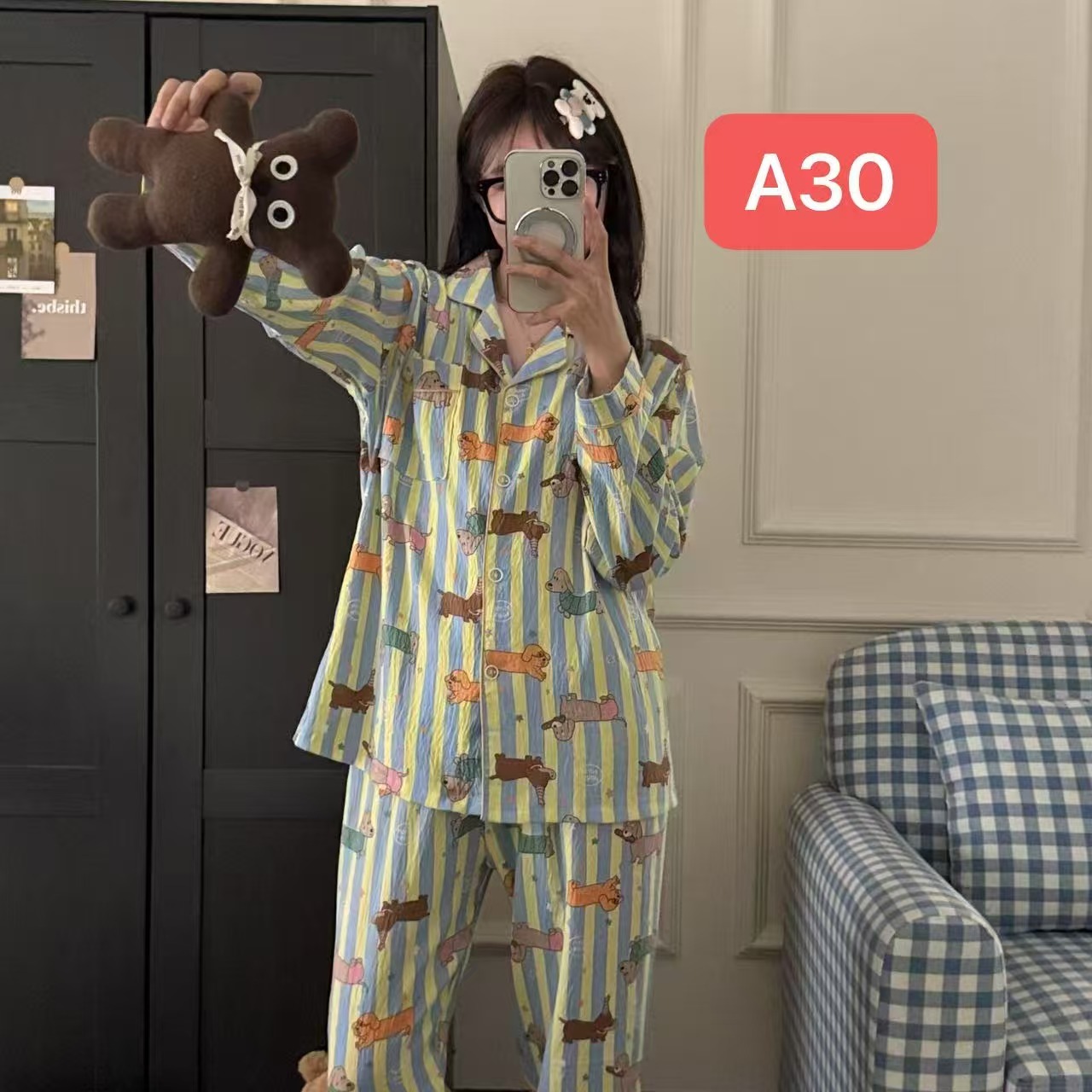 Algodón nublado al por mayor transfronterizo nuevo pijama de niña pantalones de manga larga delgados dulces dibujos animados impresión de ropa para el hogar set