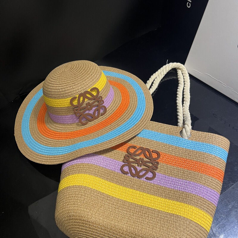 Luowei's Cross-Border Colorful Hat Bag Women's Summer Woven Bag Large Capacity Striped Women's Bag Protective Outer Beach Bag
