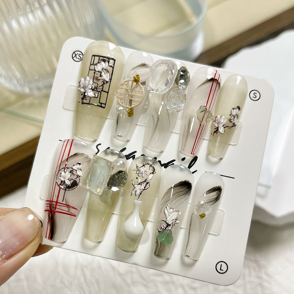 Manicure nuevo cristal ojo de gato usar uñas de alta calidad manuales manicure piezas de 10 piezas empaquetadas decodificación usar uñas al por mayor