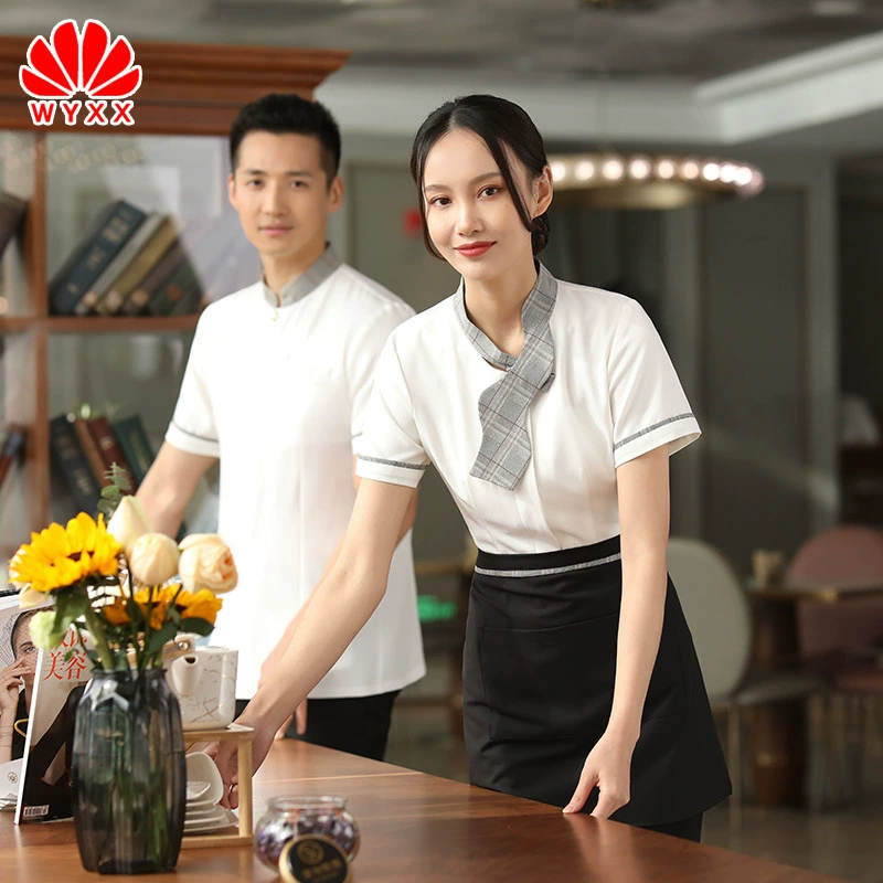 Кейтеринг Официант Рабочая одежда Женская одежда с короткими рукавами Отель Китайский Ресторан Hotpot Ресторан Чайный домик Одежда для персонала Лето