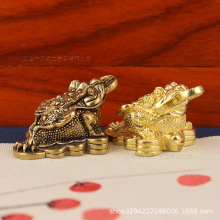 黄铜招财钱币金蟾摆件茶宠茶道桌面摆饰三足金蝉元宝古玩手把件