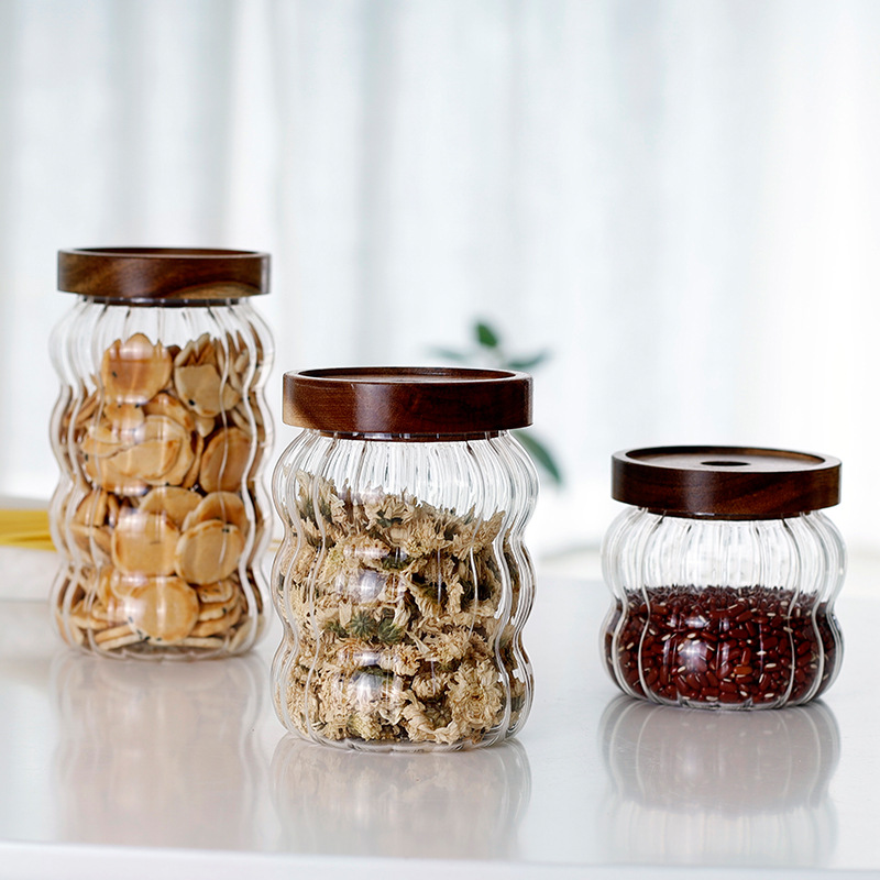 Factory Direct Supply Striped Glass Food Grade Sealed Can Coffee Beans Dried Fruits Storage Can Amazon Kitchen Storage Can