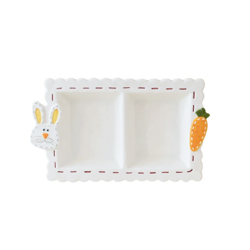 Japanese -style hand -painted four -grid dumpling dumpling plate ceramic disk Creative breakfast scattered board cartoon cute fruit disk dessert