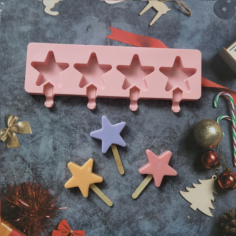 New 4-piece five-pointed star ice cream big ice cream mold summer popsicle silicone mold Ice Cube making machine