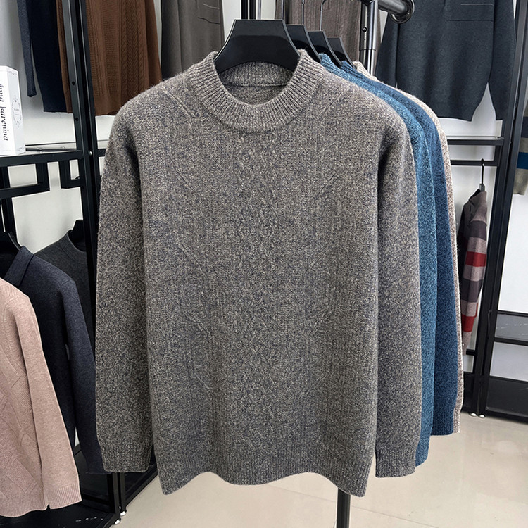 Casual nuevo estilo de moda masculina otoño invierno medio alto cuello sólido Jacquard suéter de tendencia cálido suéter de punto