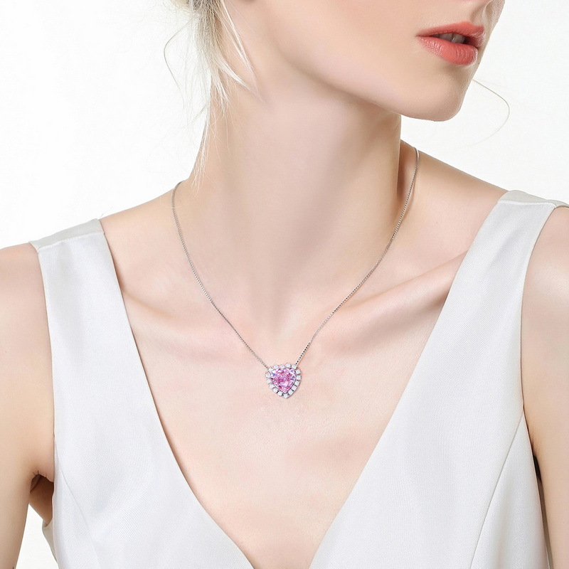 Wilsheng joyería de gama alta de color rosa en forma de corazón 10*10MM de alto carbono diamante colgante 925 Collar de plata fábrica de una sola pieza de entrega