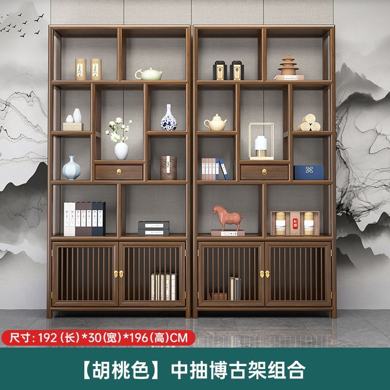 無垢材中国風多宝閣茶収納ラックニレパーティション装飾品オフィスティールーム収納ディスプレイキャビネットボーグラック|undefined