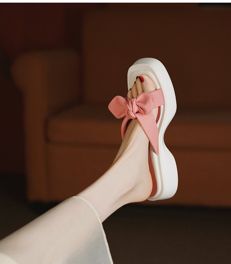 Ženske ljetne papuče s ružičastom mašnom i debelim potplatom, modne sandale i papuče na platformi_voghion.com