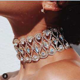 短款镶钻颈链choker 爪链花纹项链 速卖通ebay新款满钻颈链