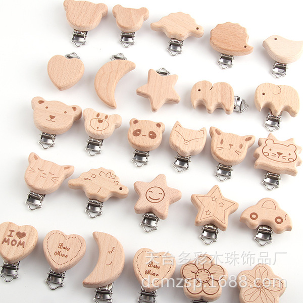 Wooden cartoon children's pacifier with animals