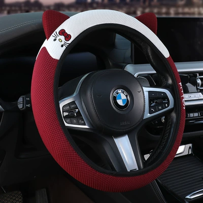 Steering wheel cover suitable for all seasons, with - elastic-embroidery-in-red-and-white-36-39cm