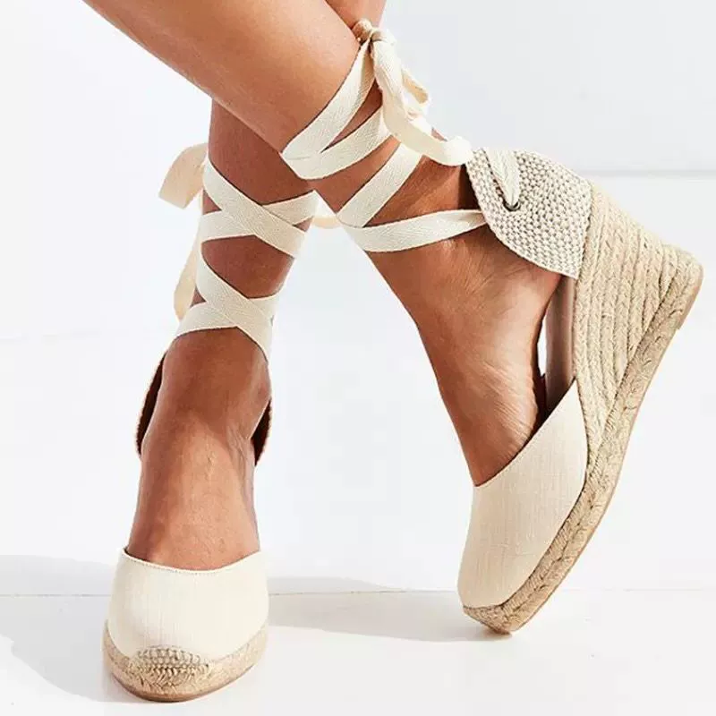 Platform Ankle-Wrap Sandals, Espadrille Wedge, Belt Strap, Plus Sizes 35–43