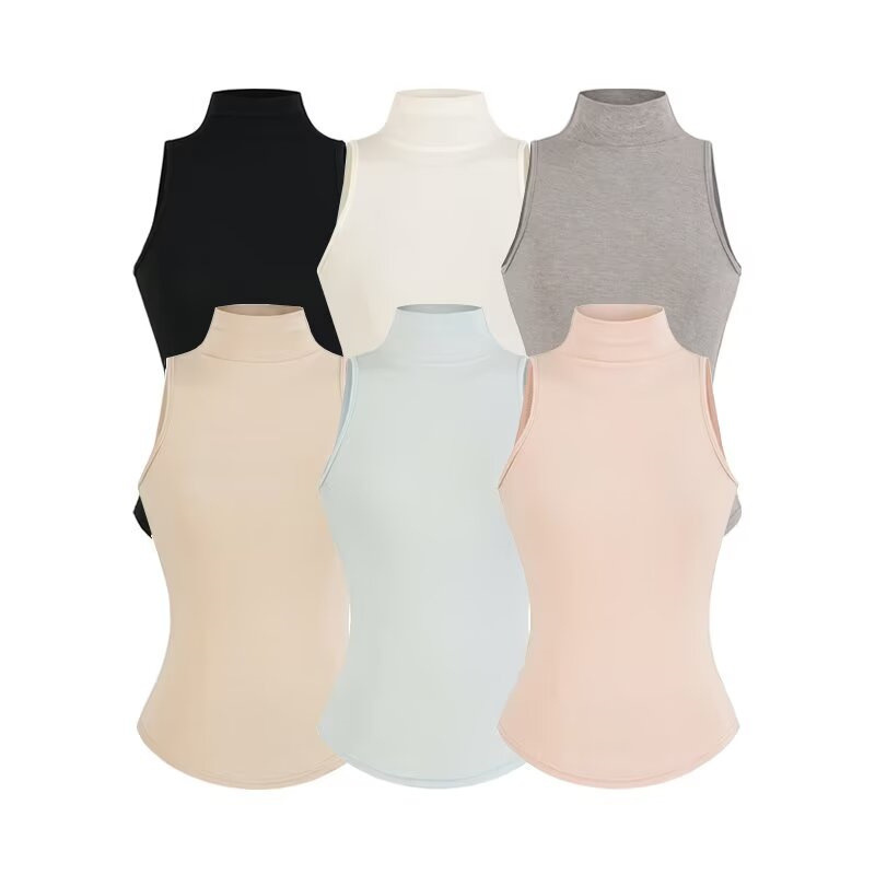 High-End Semi-Sheer Half-High Collar Vest for Women, Slim Fit, Waist-Cinching, Tight-Fitting Base Layer, Sexy Sleeveless Top High-End Semi-Sheer Half-High Collar Vest for Women, Slim Fit, Waist-Cinching, Tight-Fitting Base Layer, Sexy Sleeveless Top