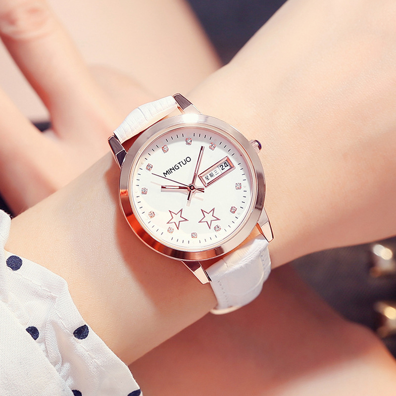 Student Watch for Women, Waterproof, Suitable for Middle and High School, with a Fresh and Versatile Design, High-End Genuine Leather Women's Watch