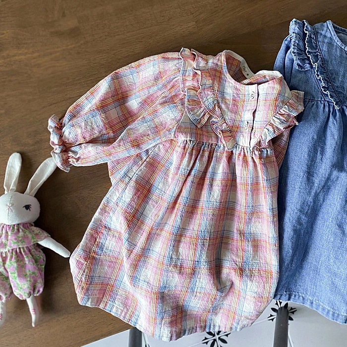 Vestido infantil de primavera de manga larga para bebé, vestido con volantes de doble capa, conjunto de primavera para bebé, falda vaquera para niñas, principios de primavera