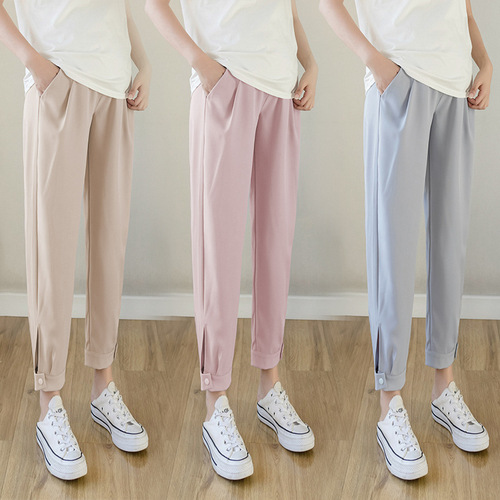 Maternity loose-leg pants summer chiffon thin fashionable trendy mom leg opening split design adjustable maternity pants