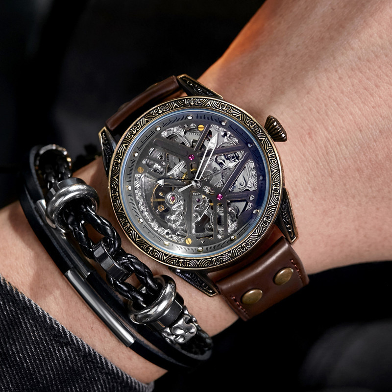 Productos genuinos SHENHUA reloj mecánico de los hombres reloj automático hueco Moda reloj mecánico de los hombres