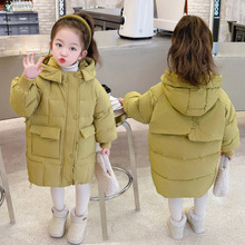 女童羽绒服冬季新款儿童洋气女宝宝绿色白鸭绒中长款冬装外套