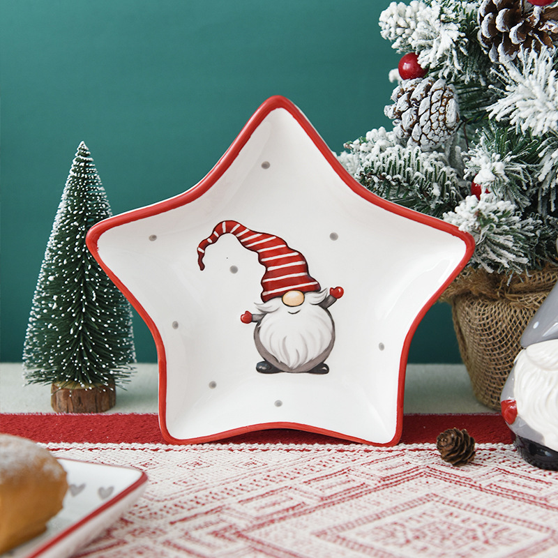 Nordic Santa Claus Placa de cerámica creativa de cinco estrellas Placa de vajilla en relieve plato de merienda