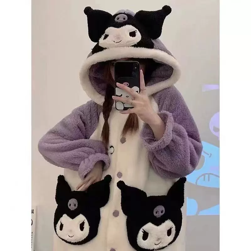秋冬加厚加绒卡通美乐蒂熊猫睡衣可爱库洛米女生舒棉绒浴袍睡袍