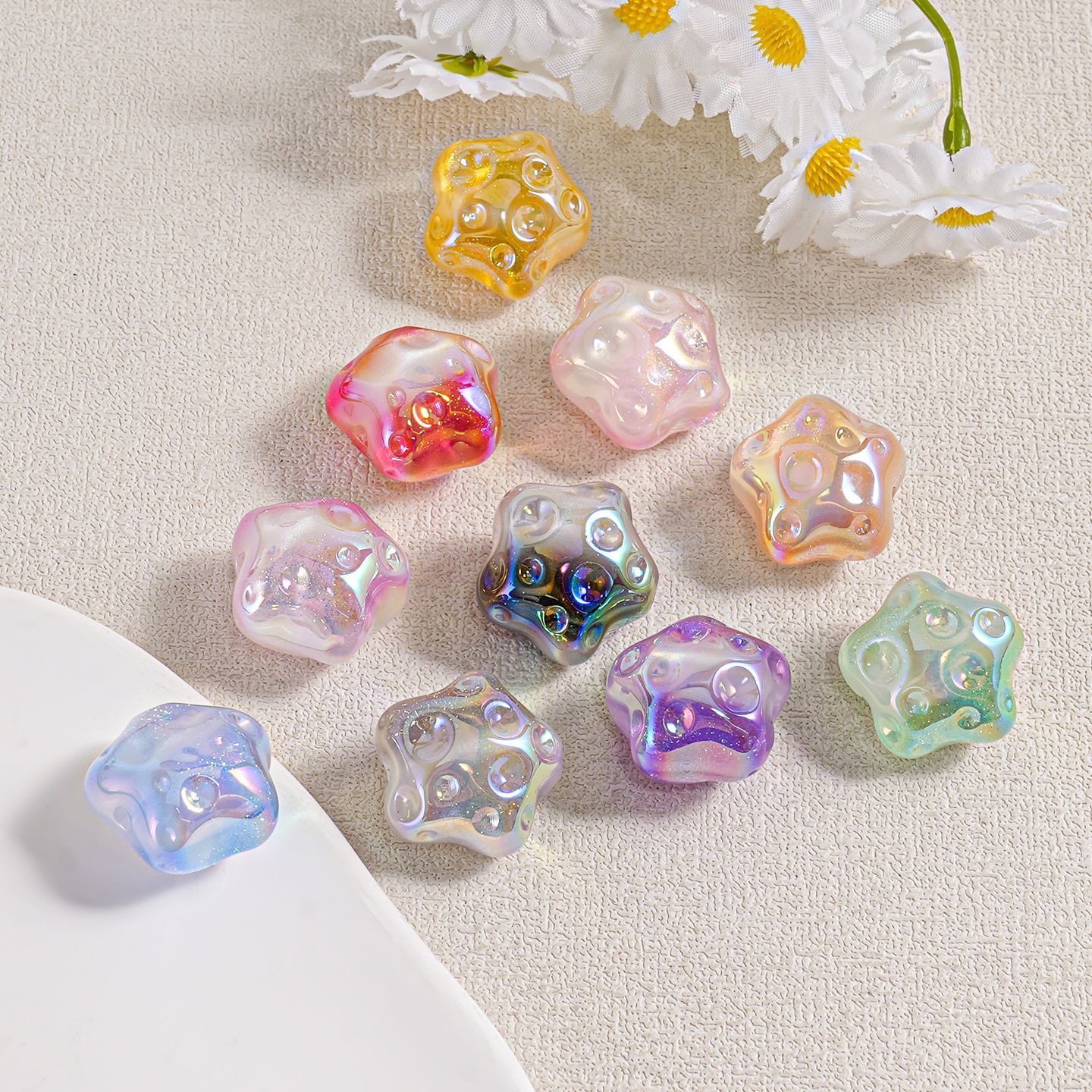 Heidi Beads nuevo bicolor resina nacarada cambio de color estrella de cinco puntas con cuentas cadena de teléfono móvil material de bricolaje cuentas sueltas