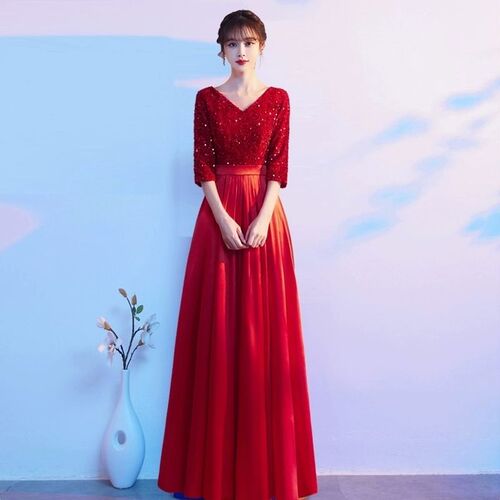 Chorus performance dress for adults, new recitation long dress, red song conductor evening gown, competition costume, performance attire