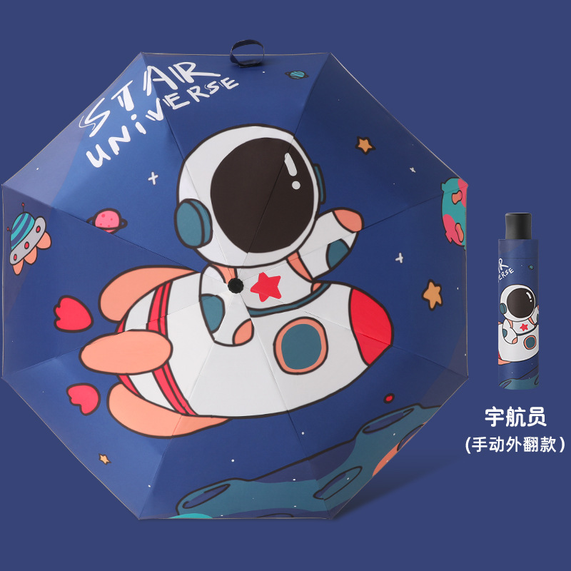 Dibujos animados conveniente automático anti-rebote niños paraguas plegable vinilo reflectante tira primaria Escuela niños paraguas