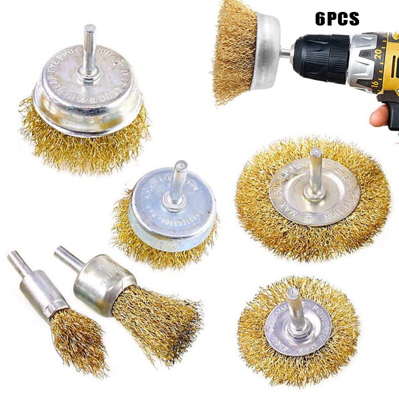 Cross-border 6-piece wire brush suit with rod brass coated wire brush deburring polishing wire brush drill bit Cross-border 6-piece wire brush suit with rod brass coated wire brush deburring polishing wire brush drill bit