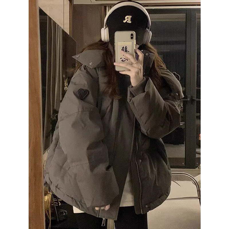 灰色棉服少女2025秋冬装新款初中高中学生棉袄加厚面包服棉衣外套