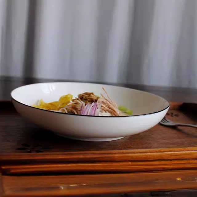 Vajilla de cerámica para exportación, exquisitos platos hondos para sopa, platos llanos, estilo sencillo.