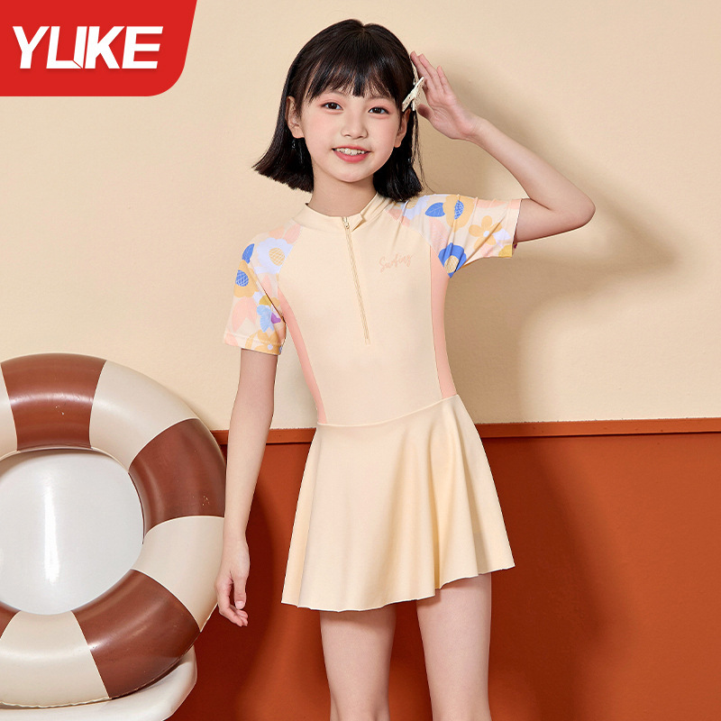 子供水着女の子スプリット長袖ズボン日焼け止め水着 2025 新しい中型および大型子供女の子温泉水着|undefined