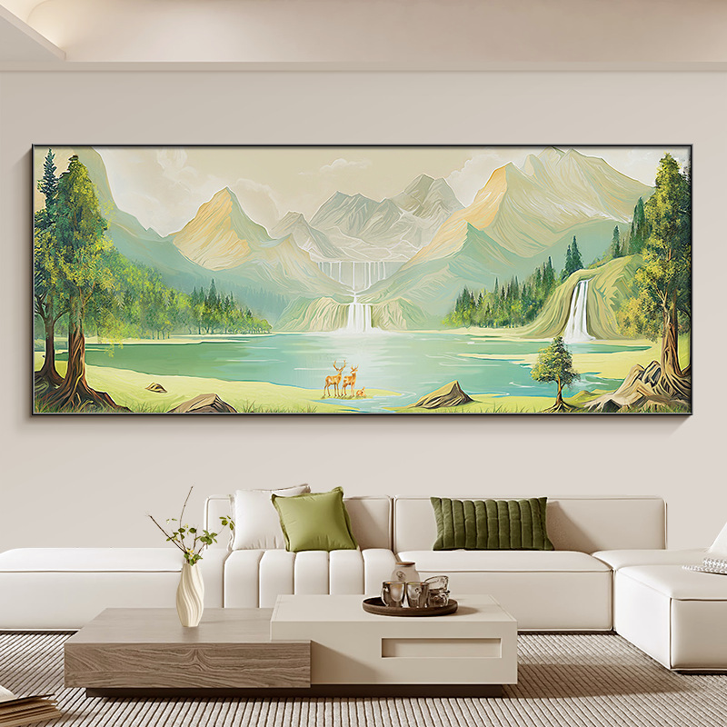 聚宝盆客厅装饰画日照金山聚财山水风景挂画沙发背景墙感壁画|undefined