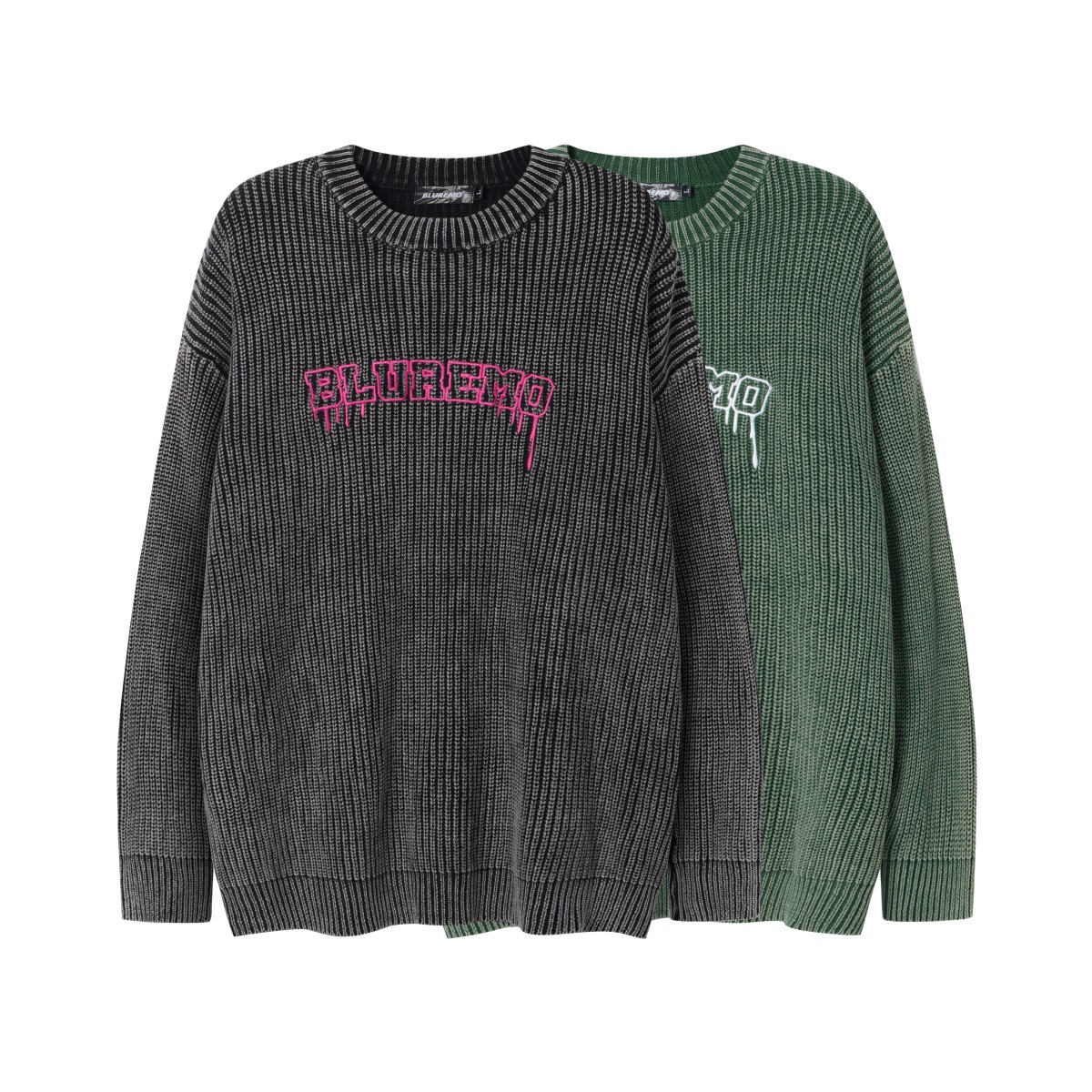 Vêtements pour hommes Automne et hiver haute rue rétro délavé à l'eau lettre broderie rue dynamitage à la mode tout match pull tricoté à col rond_voghion.com