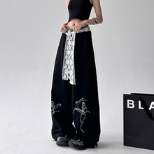 美式街舞复古蕾丝休闲长裤女爵士jzza纯欲甜辣妹嘻哈hiphop阔腿裤