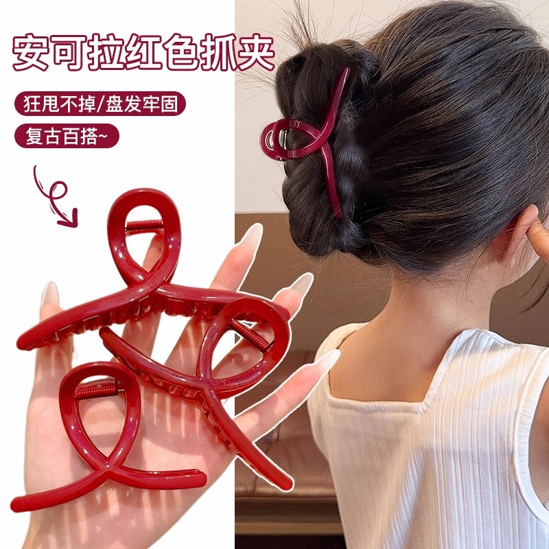 Ankara clip de agarre rojo para niños de alto nivel brillante cara festiva clip de cabello para niñas cabeza de tiburón clip de cabello