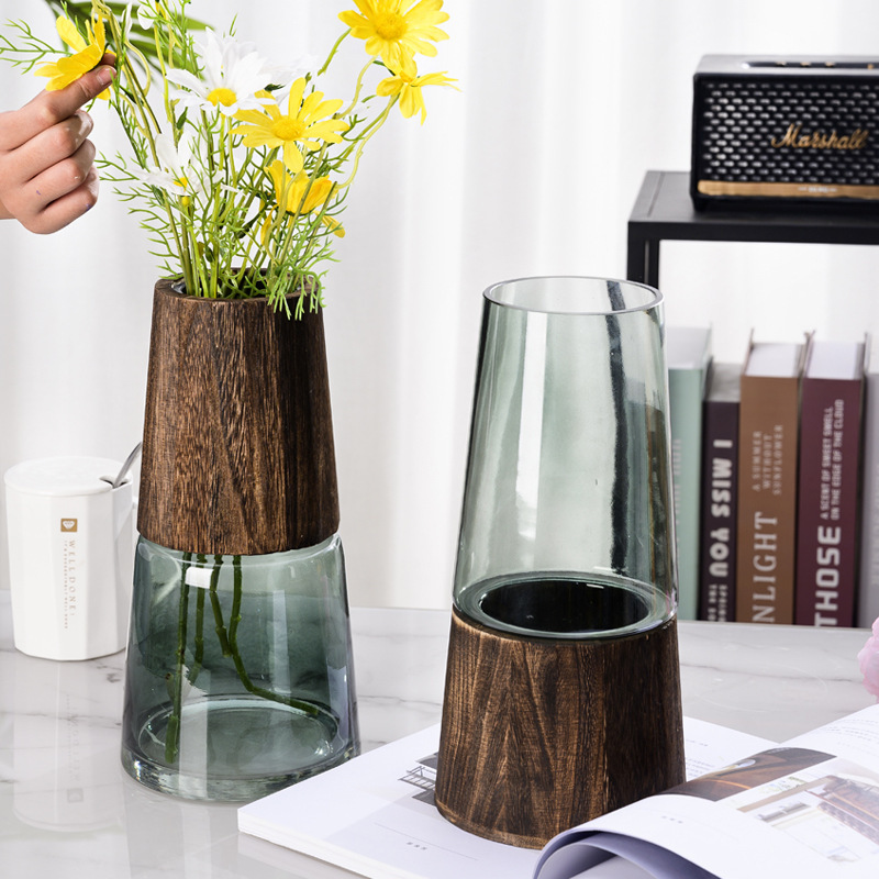 Internet celebrity T tube creative log transparent glass vase living room flower arrangement ornaments designer home hotel board room decoration