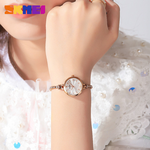 Shimei ladies creative bracelet-shaped watch, lightweight small round watch with diamonds for female students, waterproof and versatile quartz watch