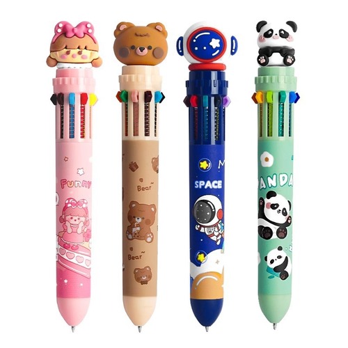Ballpoint pen 10 colors cartoon snap-type multi-functional pen, multi-color integrated, neutral pen for taking notes, oil-based colored pencil