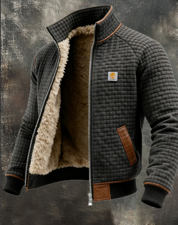 Textura retrógrada cuadrada de hombre chaqueta de bolsillo al aire libre abrigo de cuello vertical con cachemira gruesa image 4