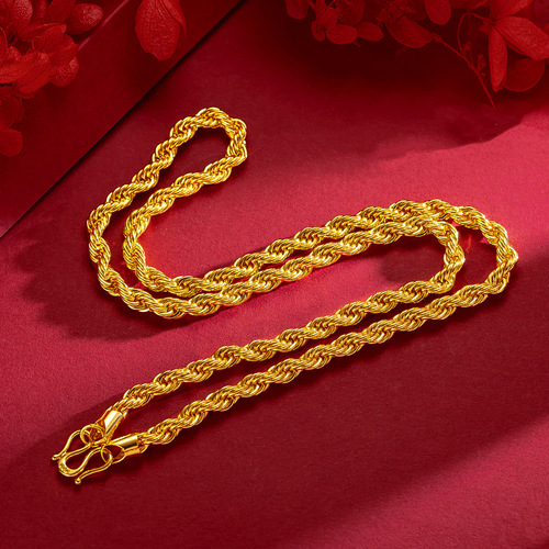 Shajin Men's gold-plated personalized twist necklace necklace Pure copper electroplating boutique faucet twist braid hemp rope necklace