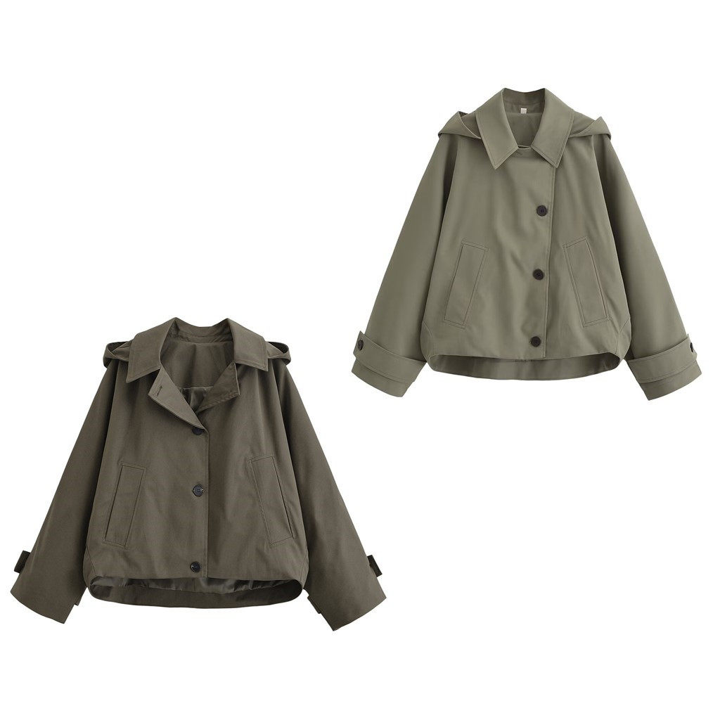 Foreign Trade Cross-Border 2025 Autumn European and American Fashion Elegant Cape-Style Hooded Trench Coat Jacket for Women 0518242